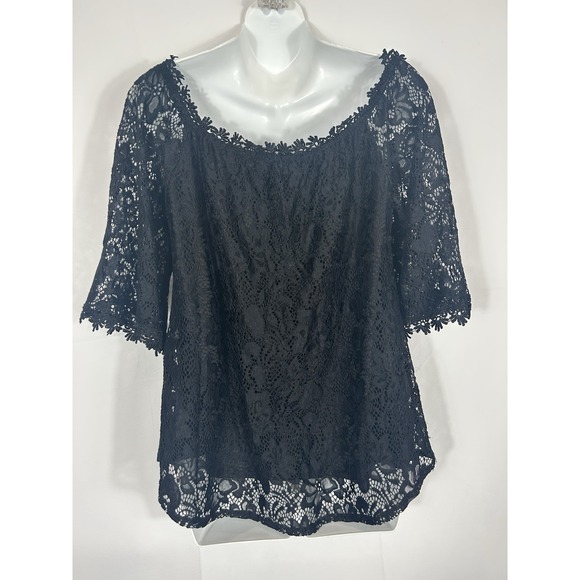Miholl Black Crochet Lace Off Shoulder Top L Romantic Goth Coquette Whimsigoth - Picture 6 of 12